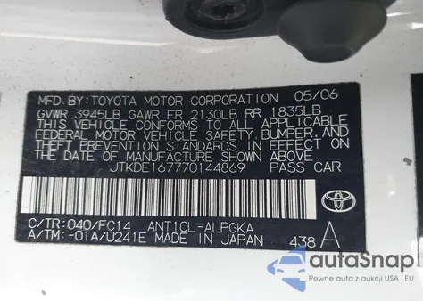 2007 Scion Tc from USA, damaged, VIN JTKDE167770144869